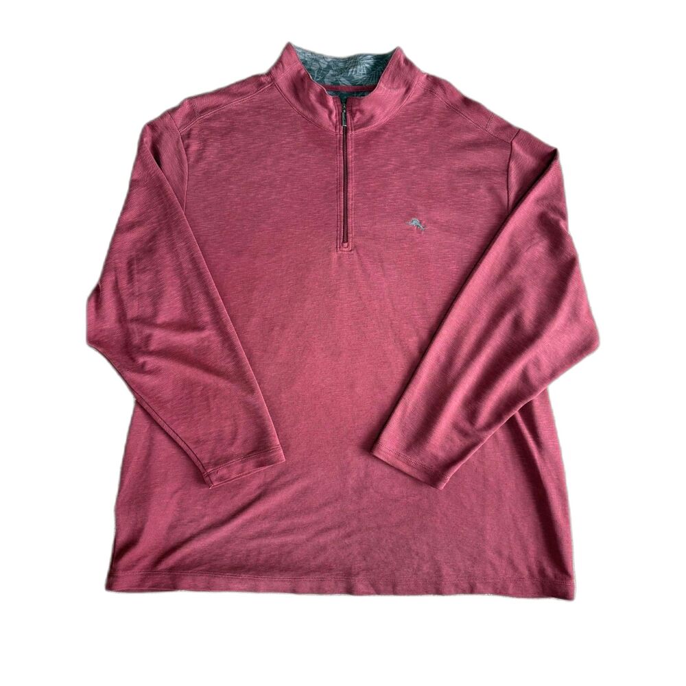 Tommy Bahama Mens 3XLB Red Quarter Zip Pullover Sweater Big Tall Cotton Knit